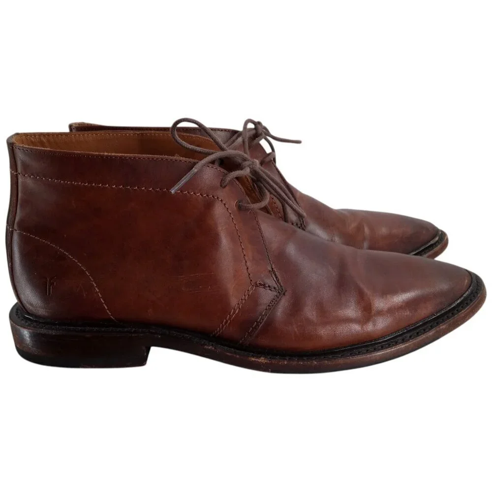 Frye Mens Paul Chukka Leather Brown Boots Shoes Size 8.5 Classic Work Distressed